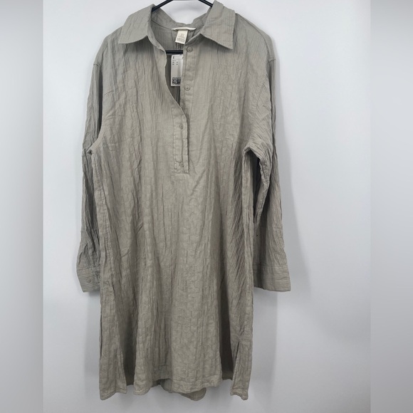 H&M Sage Green OVERSIZED GAUZY SHIRT DRESS Sz S NWT - Picture 1 of 5